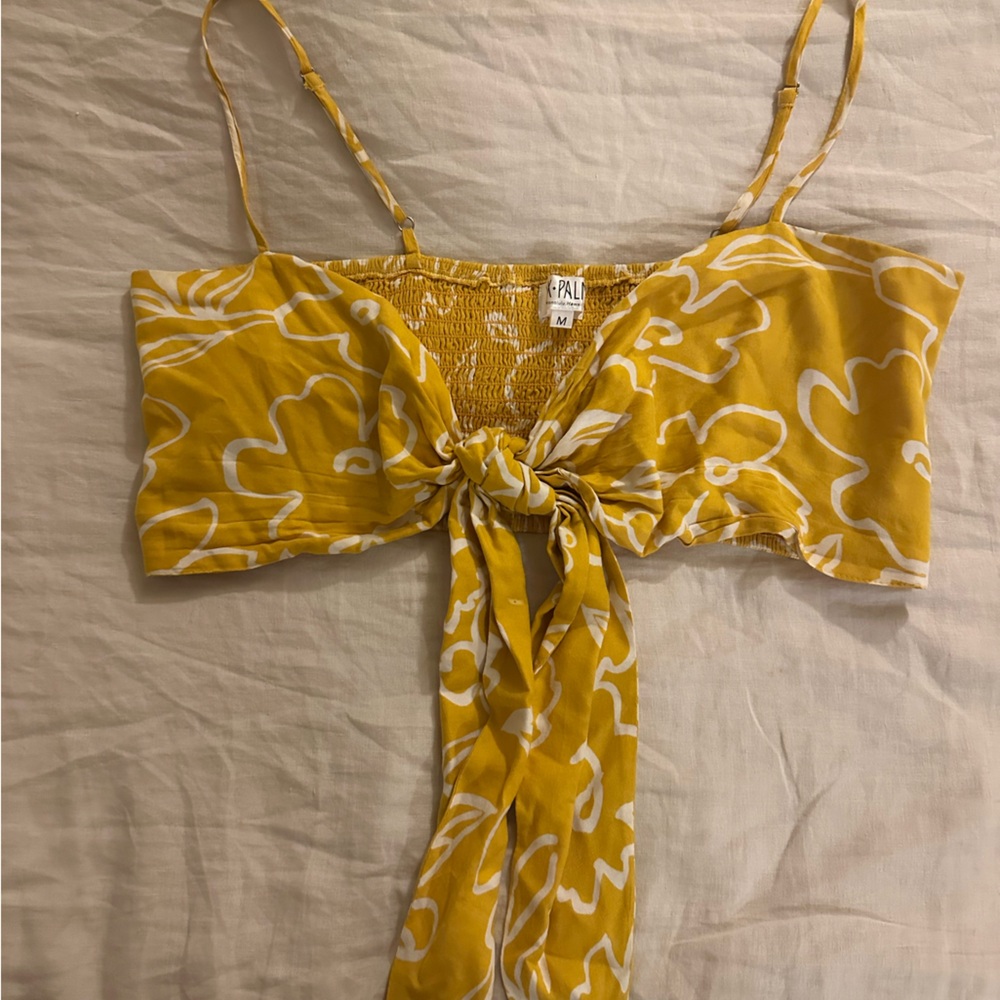 Yellow Floral Tie-Front Top